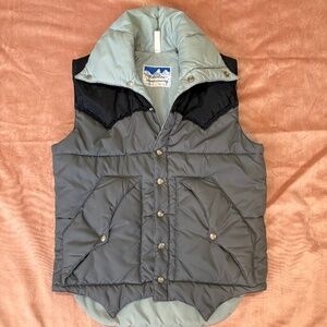 Vintage Powderhorn Mountaineering Goose Down Ski Vest Gray/Blue XS